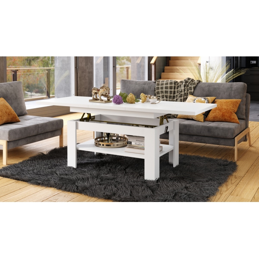 Klappbarer Couchtisch mit anhebbarer Platte ROY weiß