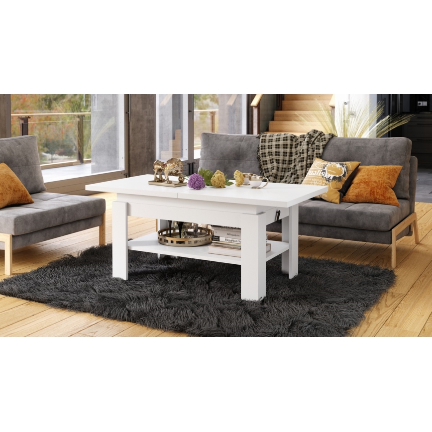 Klappbarer Couchtisch mit anhebbarer Platte ROY weiß