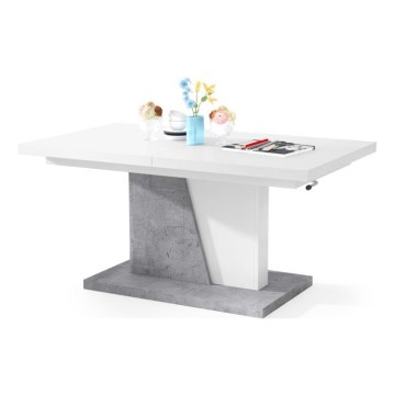 Klappbarer Kaffee-/Esstisch mit beweglicher Platte NINO weiß/grau Beton