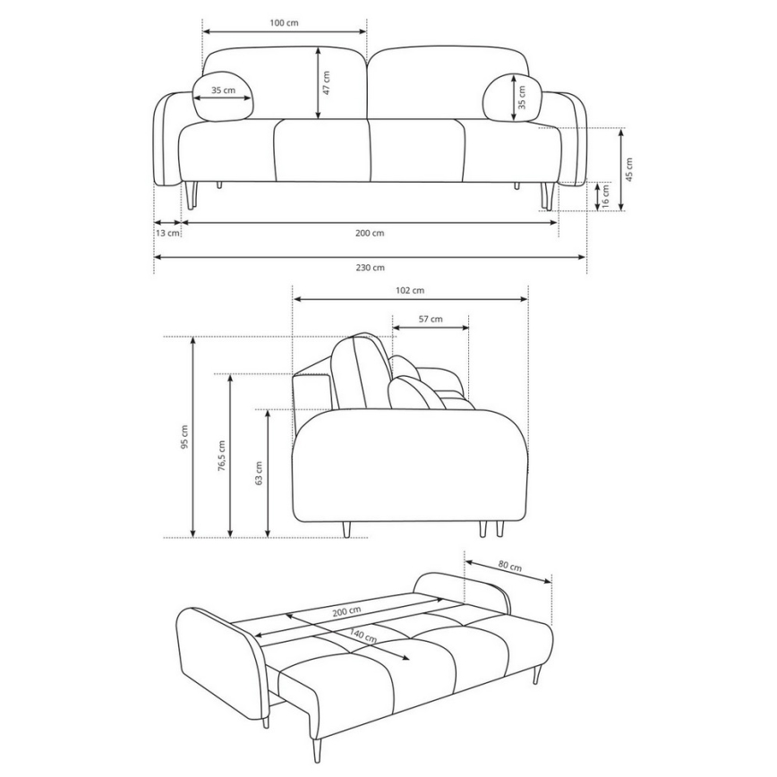 Klappbares Dreisitzer-Polstersofa CLOUDY cremefarben