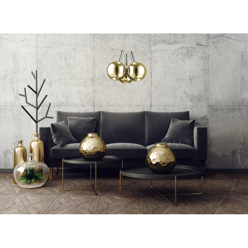 LED Kronleuchter an Kabel BALLS 3xLED/5W230V gold/mattchrom