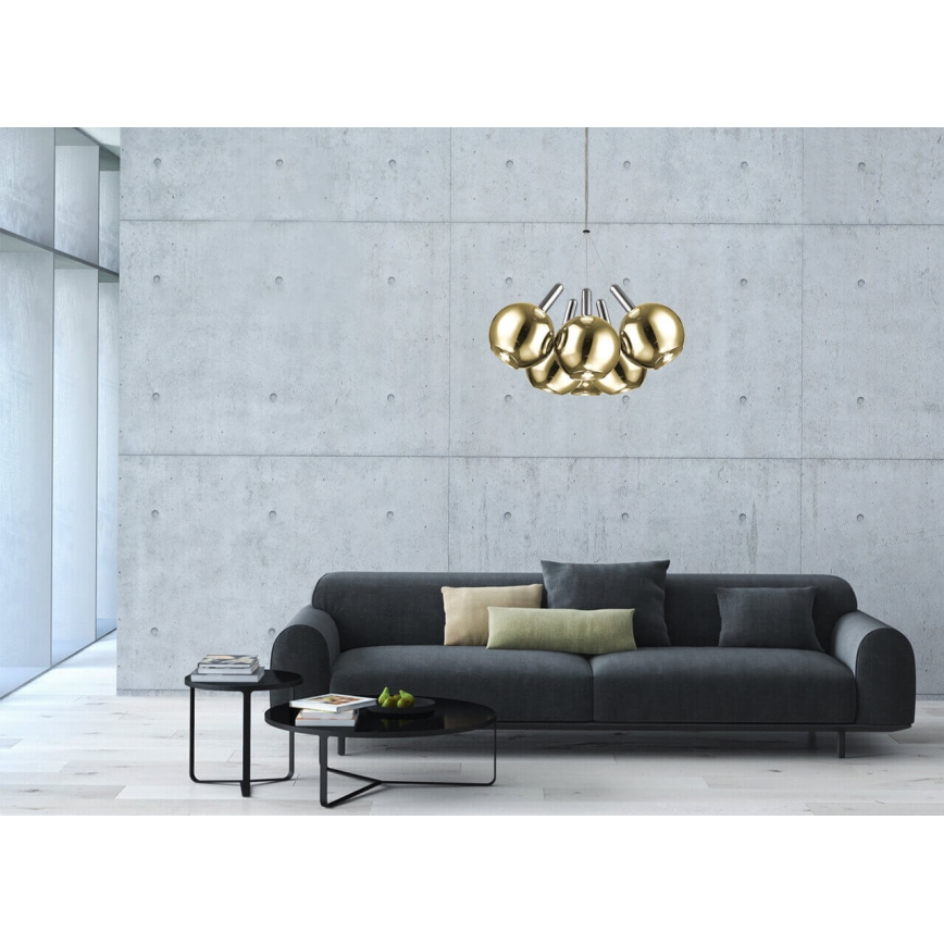 LED Kronleuchter an Kabel BALLS 6xLED/5W230V gold/mattchrom