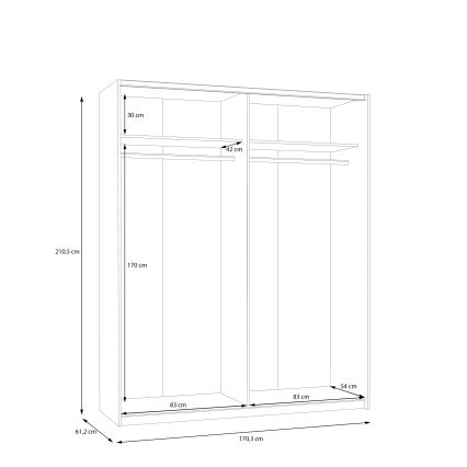 Kleiderschrank KARO 170x210 cm weiß/Artisan-Eiche