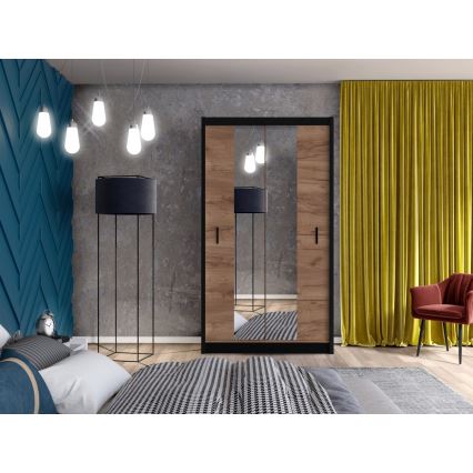 Kleiderschrank mit Spiegel MIRO 120x215 cm Eiche Craft/Schwarz