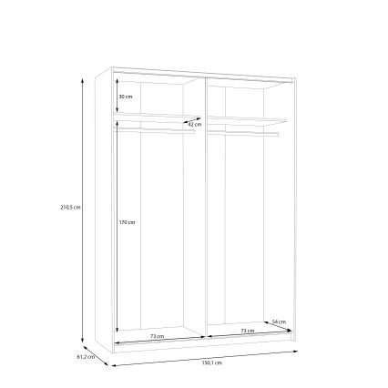 Kleiderschrank mit Spiegel KARO 150x210 cm, weiß