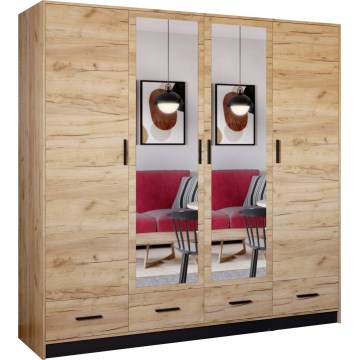 Kleiderschrank mit Spiegel SANNA 200x215 cm Eiche Craft