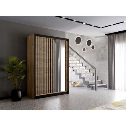 Kleiderschrank mit Spiegel SANTINO 150x215 cm Eiche Craft/Schwarz