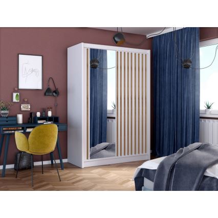 Kleiderschrank mit Spiegel SANTINO 150x215 cm weiß/Eiche craft
