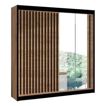 Kleiderschrank mit Spiegel SANTINO 203x215 cm Eiche Craft/Schwarz