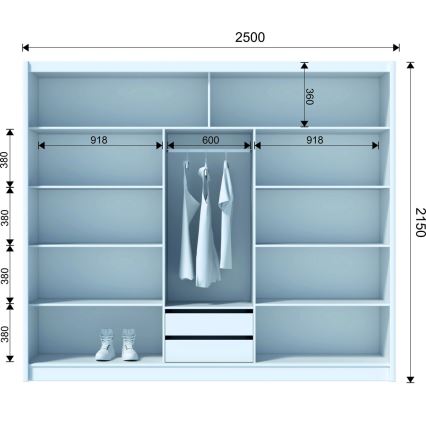 Kleiderschrank mit Spiegel SANTINO 250x215 cm schwarz/Eiche Craft