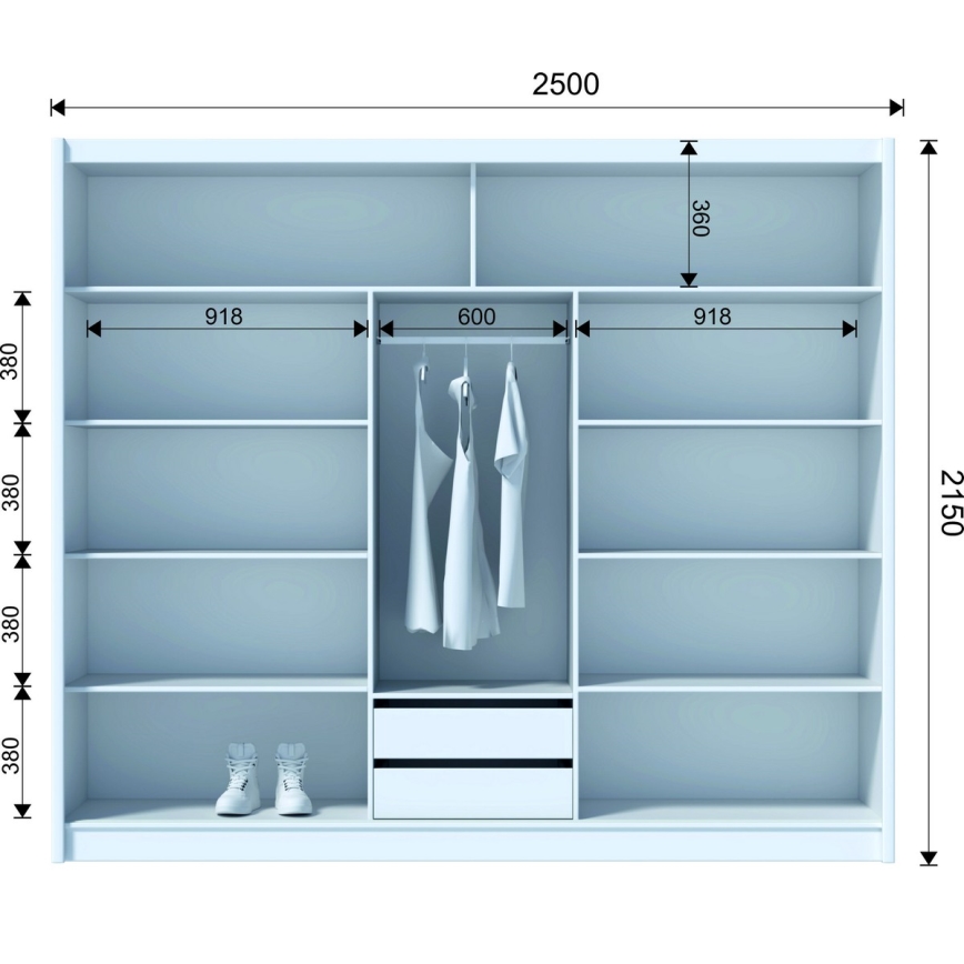 Kleiderschrank mit Spiegel SANTINO 250x215 cm weiß/Eiche Craft