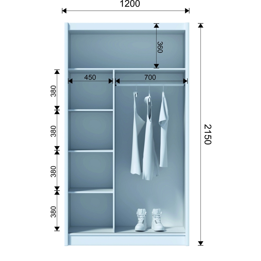 Kleiderschrank mit Spiegel SABRINA 120x215 cm Weiß