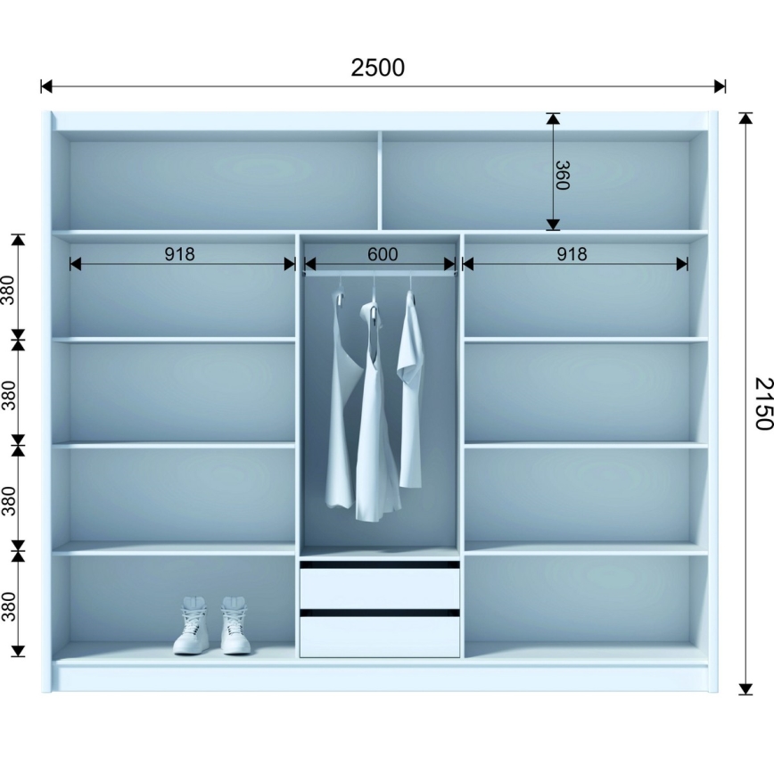 Kleiderschrank mit Spiegel SABRINA 250x215 cm Weiß