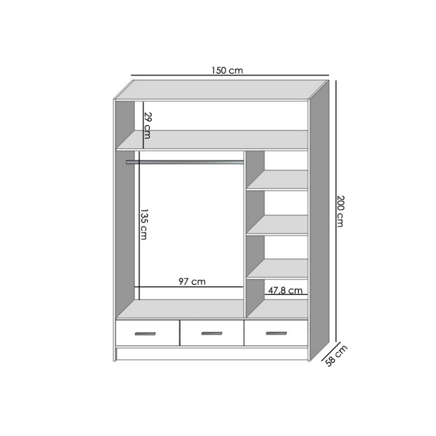 Kleiderschrank mit Spiegel SANNA 150x215 cm Eiche Craft