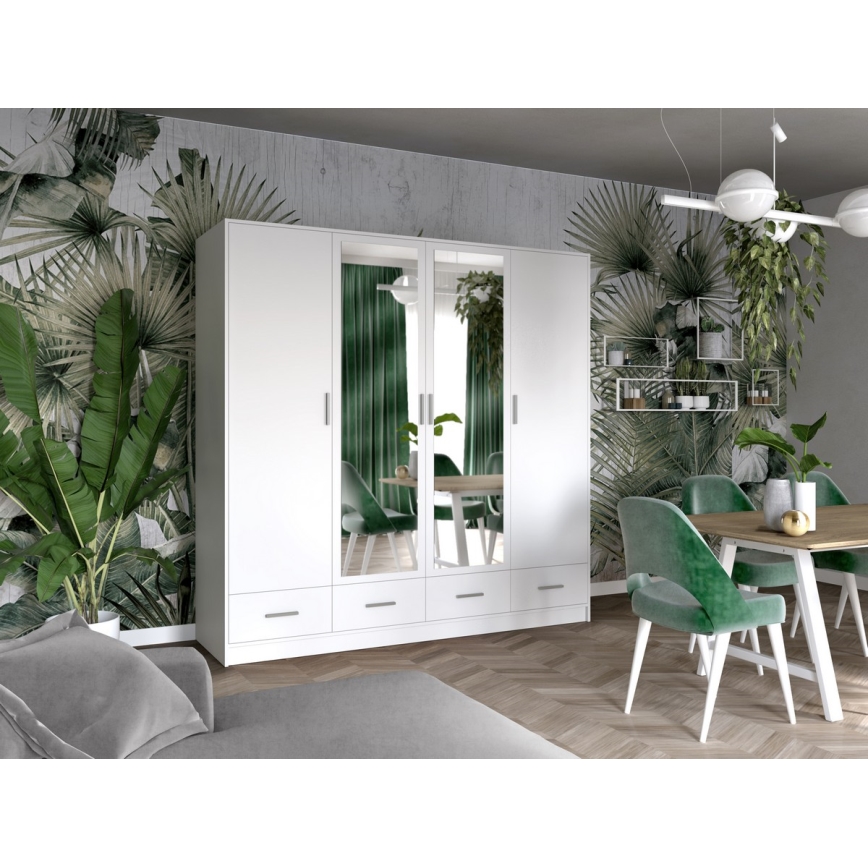 Kleiderschrank mit Spiegel SANNA 200x215 cm Weiß