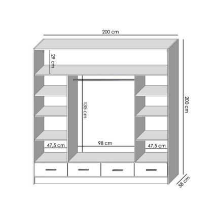 Kleiderschrank mit Spiegel SANNA 200x215 cm Sonoma-Eiche