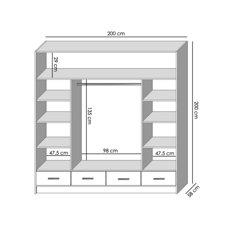Kleiderschrank mit Spiegel SANNA 200x215 cm Sonoma-Eiche