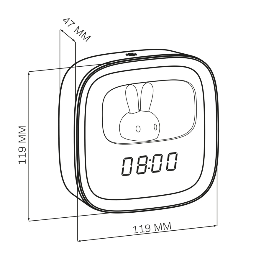 Kleine dimmbare LED-Nachtleuchte mit Wecker BUNNY LED/1,2W/5V 3000K
