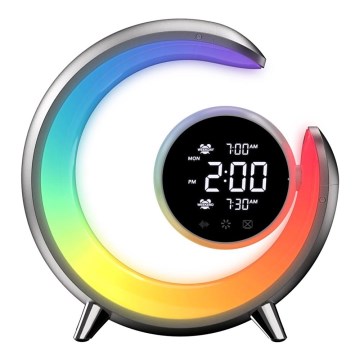 Kleine dimmbare LED-RGBW-Tischleuchte mit Wecker LED/20W/5V USB silbern