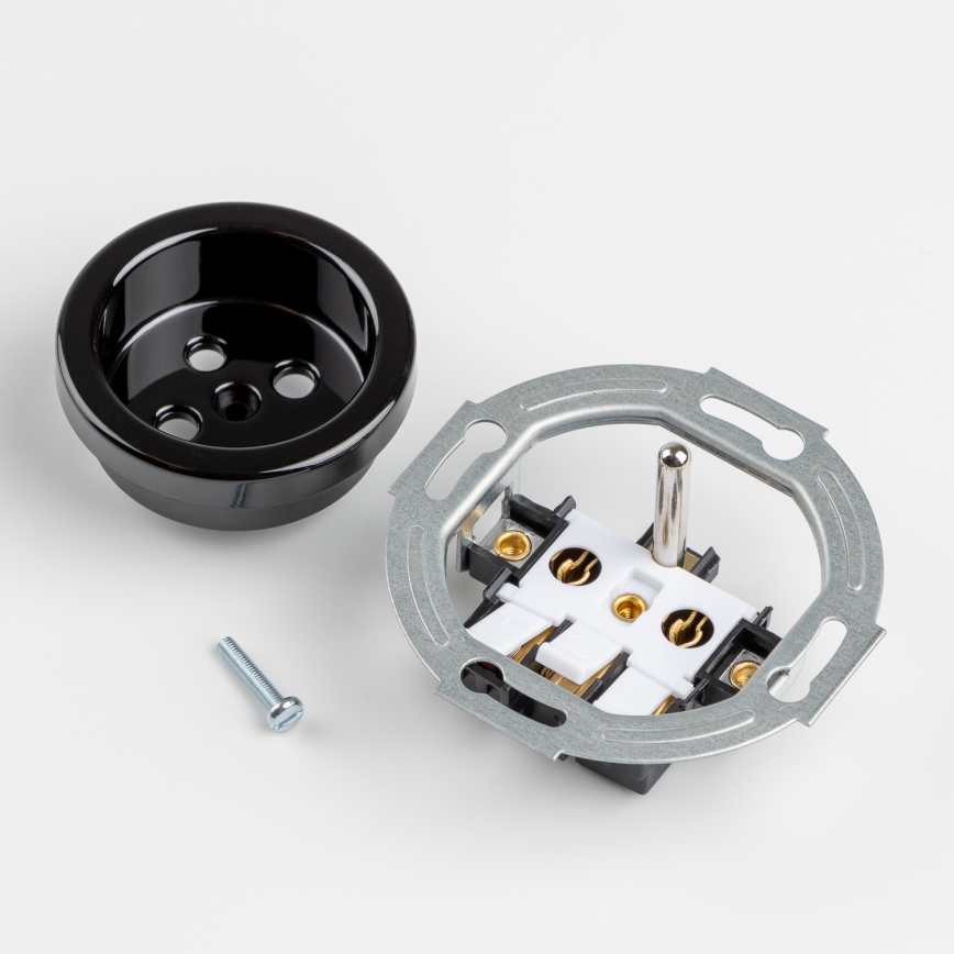 Kliklap - Doppel-Steckdose im Retro-Design mit Rahmen Nr. 1, Schwarz