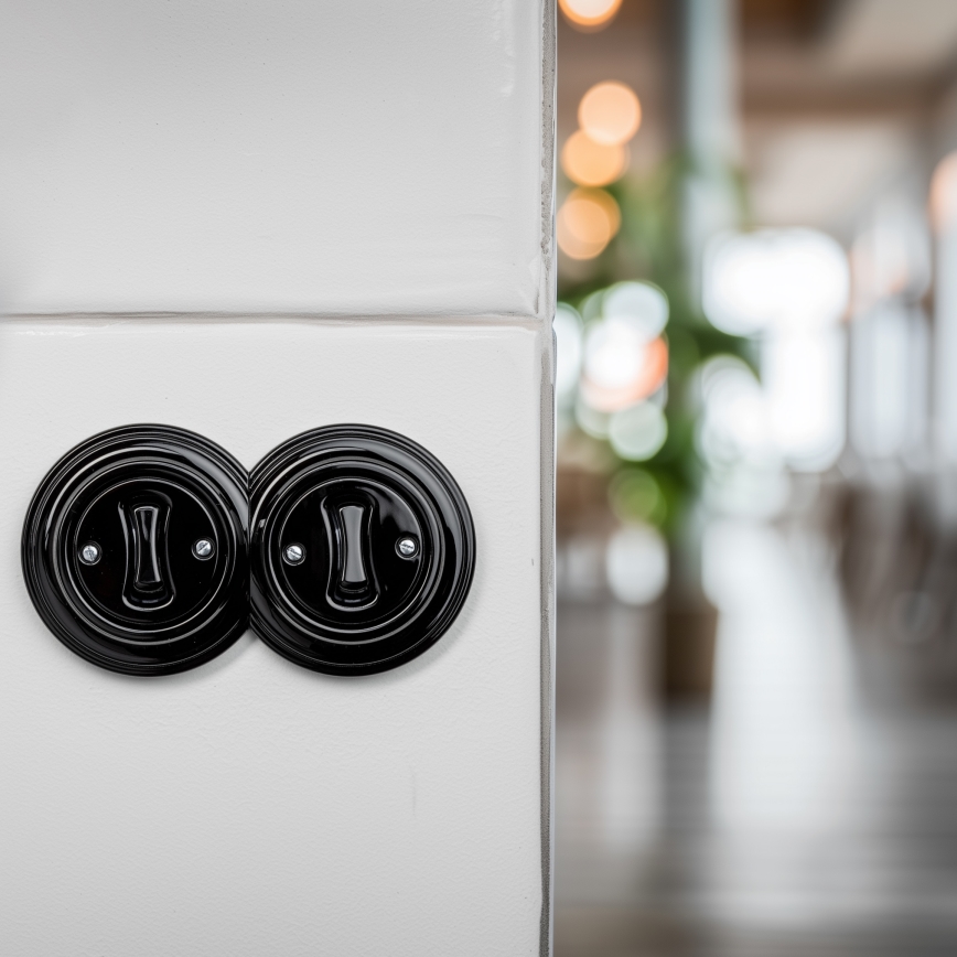 Kliklap - Doppelschalter im Retro-Design, einpolig, mit Rahmen Nr. 1, schwarz