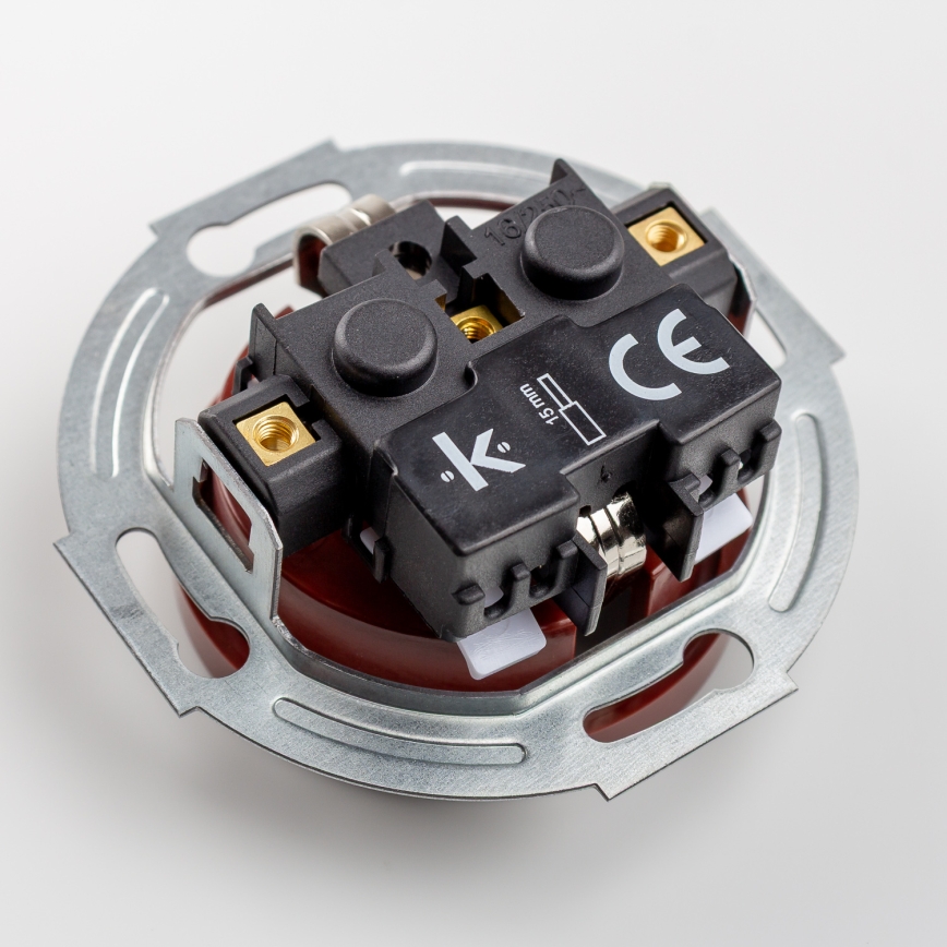 Kliklap - Doppelsteckdose im Retro-Design mit Abdeckrahmen, SCHUKO 230 V, braun