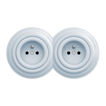 Kliklap - Doppelsteckdose im Retro-Design mit Rahmen, 230 V, blau