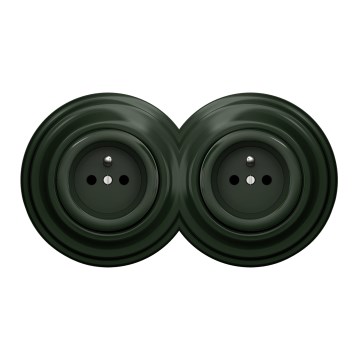 Kliklap - Doppelsteckdose im Retro-Design mit Rahmen, 230 V, grün