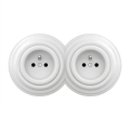 Kliklap - Doppelte Retro-Steckdose für den Haushalt mit Rahmen 230V schneeweiß