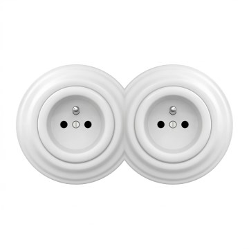 Kliklap - Doppelte Retro-Steckdose für den Haushalt mit Rahmen 230V schneeweiß