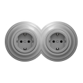 Kliklap - Doppelte Retro-Steckdose für den Wohnbereich mit Rahmen, SCHUKO 230 V, grau
