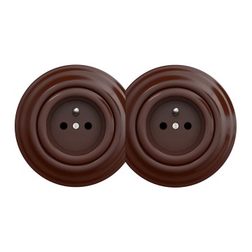 Kliklap - Doppelte Retro-Steckdose mit Rahmen für Zuhause, 230 V, braun