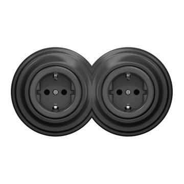 Kliklap - Doppelte Retro-Steckdose mit Rahmen, SCHUKO 230V, Anthrazit