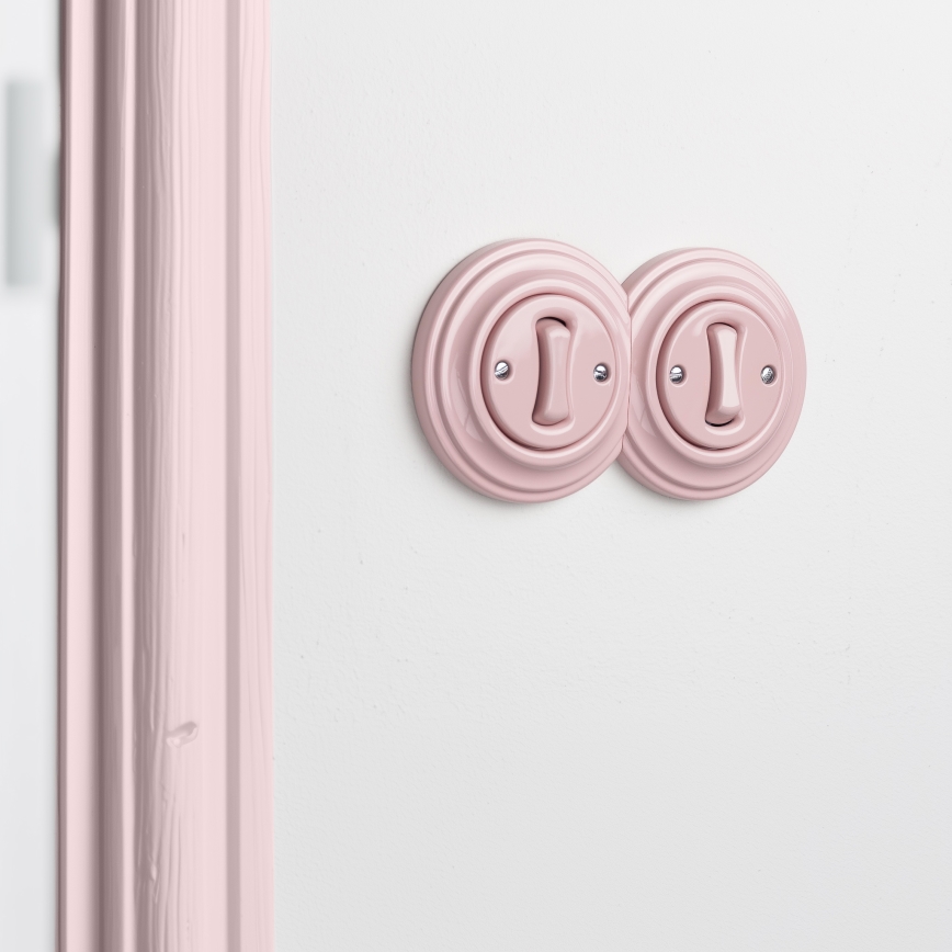 Kliklap - Doppelter Retro-Einpolschalter mit Rahmen Nr. 1, Altrosa