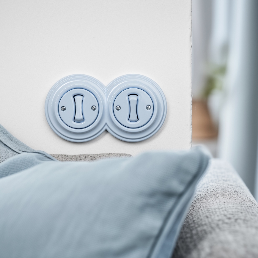 Kliklap - Doppelter Retro-Einpolschalter mit Rahmen Nr. 1, blau