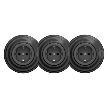 Kliklap - Dreifach-Retro-Haushaltssteckdose mit Rahmen, SCHUKO, 230 V, Anthrazit