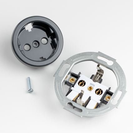 Kliklap - Dreifach-Retro-Haushaltssteckdose mit Rahmen, SCHUKO, 230 V, Anthrazit