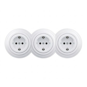 Kliklap - Dreifach-Retro-Haushaltssteckdose mit Rahmen, SCHUKO 230 V, schneeweiß