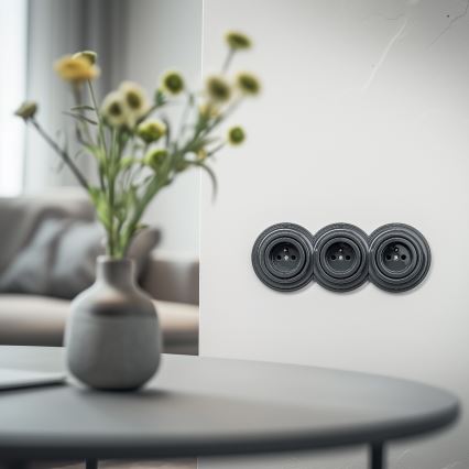 Kliklap - Dreifach-Retro-Steckdose für den Wohnbereich mit Rahmen 230V Anthrazit