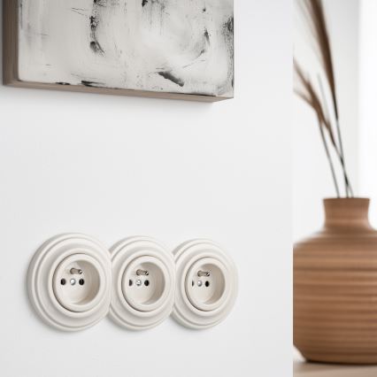 Kliklap - Dreifach-Retro-Steckdose für den Wohnbereich mit Rahmen 230V beige