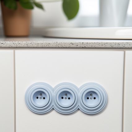 Kliklap - Dreifach-Retro-Steckdose für Zuhause mit Rahmen 230V blau