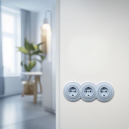Kliklap - Dreifach-Retro-Steckdose für Zuhause mit Rahmen SCHUKO 230 V, blau