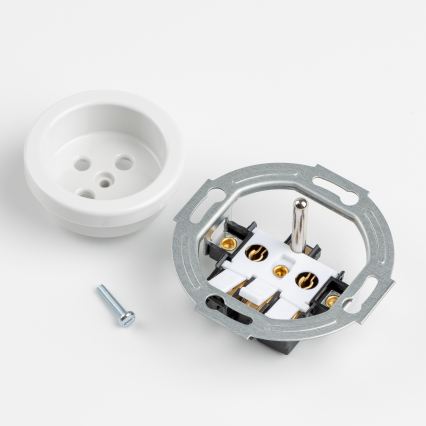 Kliklap - Dreifach‑Retro‑Steckdose für den Wohnbereich mit Rahmen, 230 V, weiße Keramik