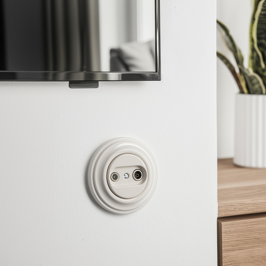 Kliklap - Retro-Anschlussdose TV+R (Enddose) mit Rahmen, beige