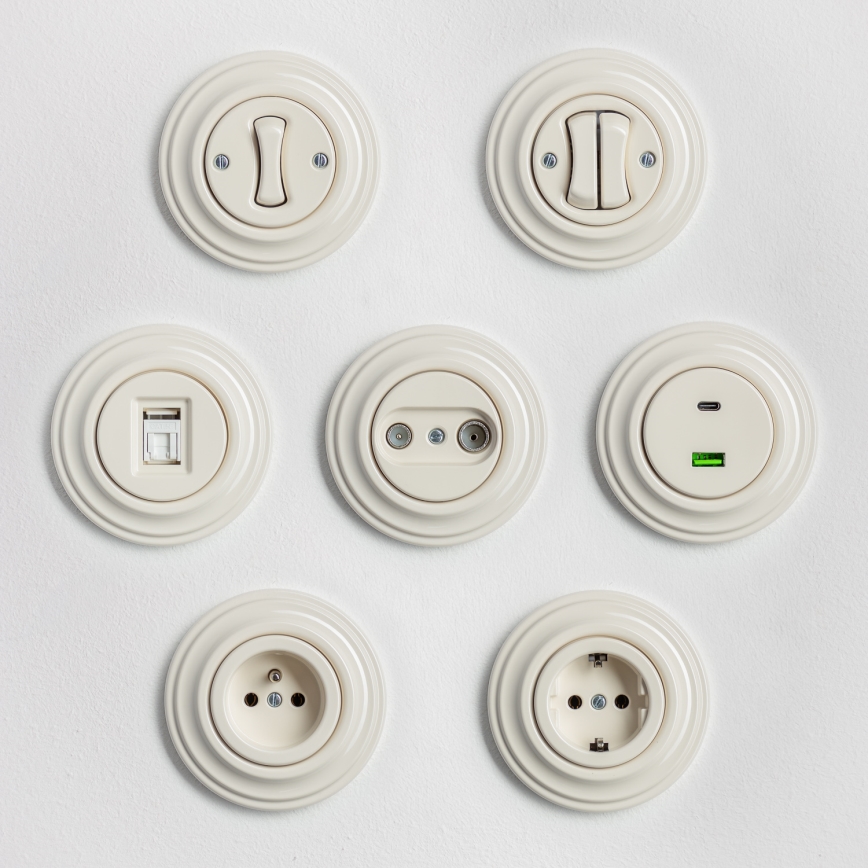 Kliklap - Retro-Anschlussdose TV+R (Enddose) mit Rahmen, beige