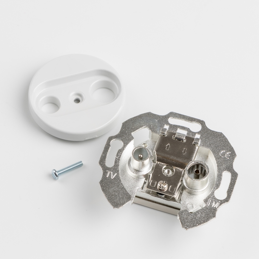 Kliklap - Retro Antennenanschlussdose TV+R (Enddose) mit schneeweißem Rahmen