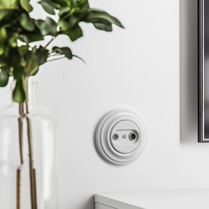 Kliklap - Retro Antennenanschlussdose TV+R (Enddose) mit schneeweißem Rahmen