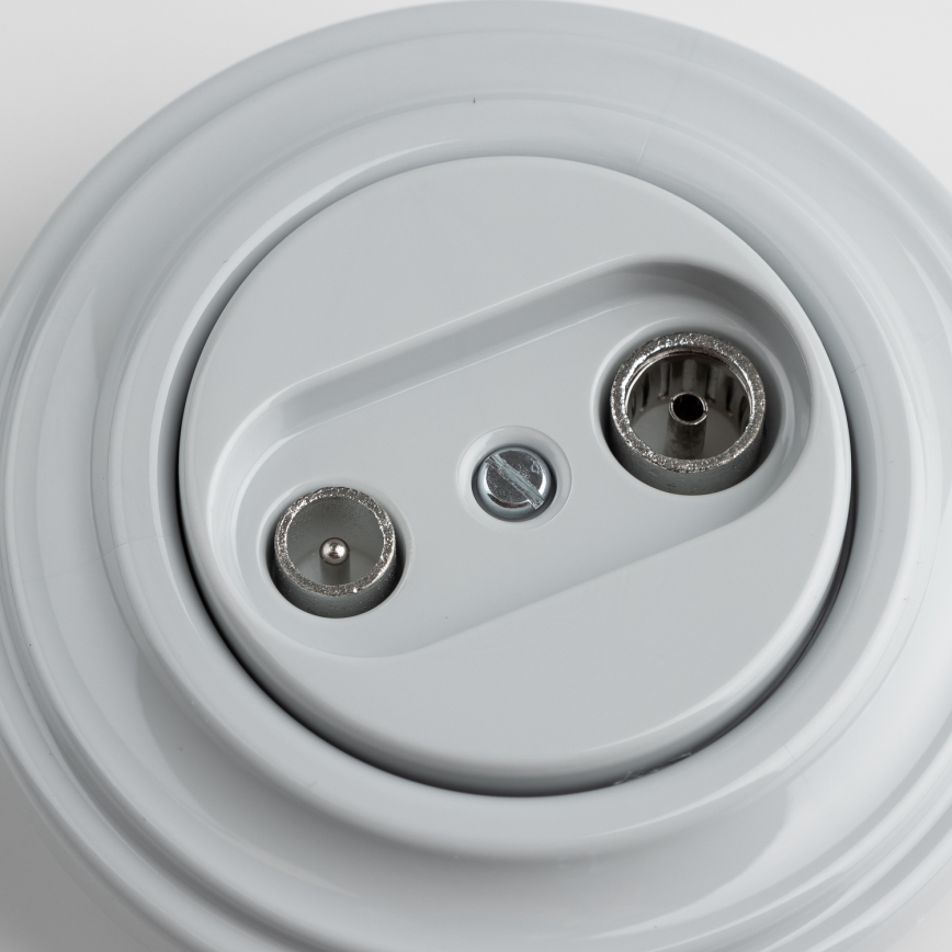 Kliklap - Retro Antennendose TV+R (Abschlussdose) mit Rahmen, grau