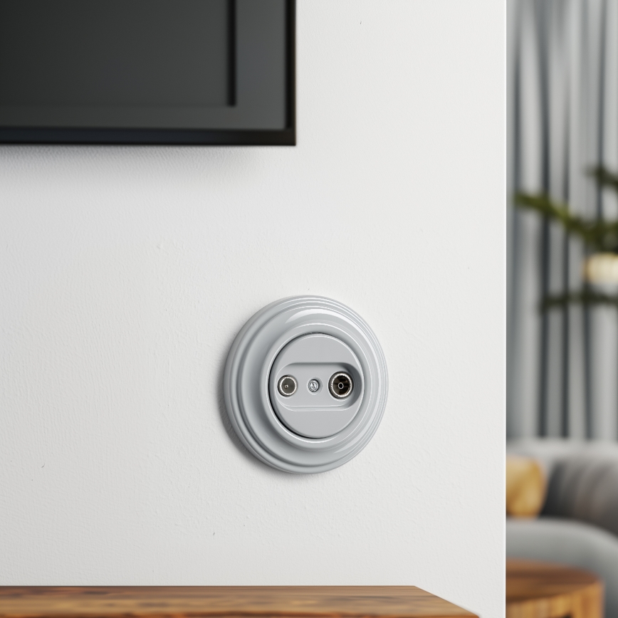 Kliklap - Retro Antennendose TV+R (Abschlussdose) mit Rahmen, grau