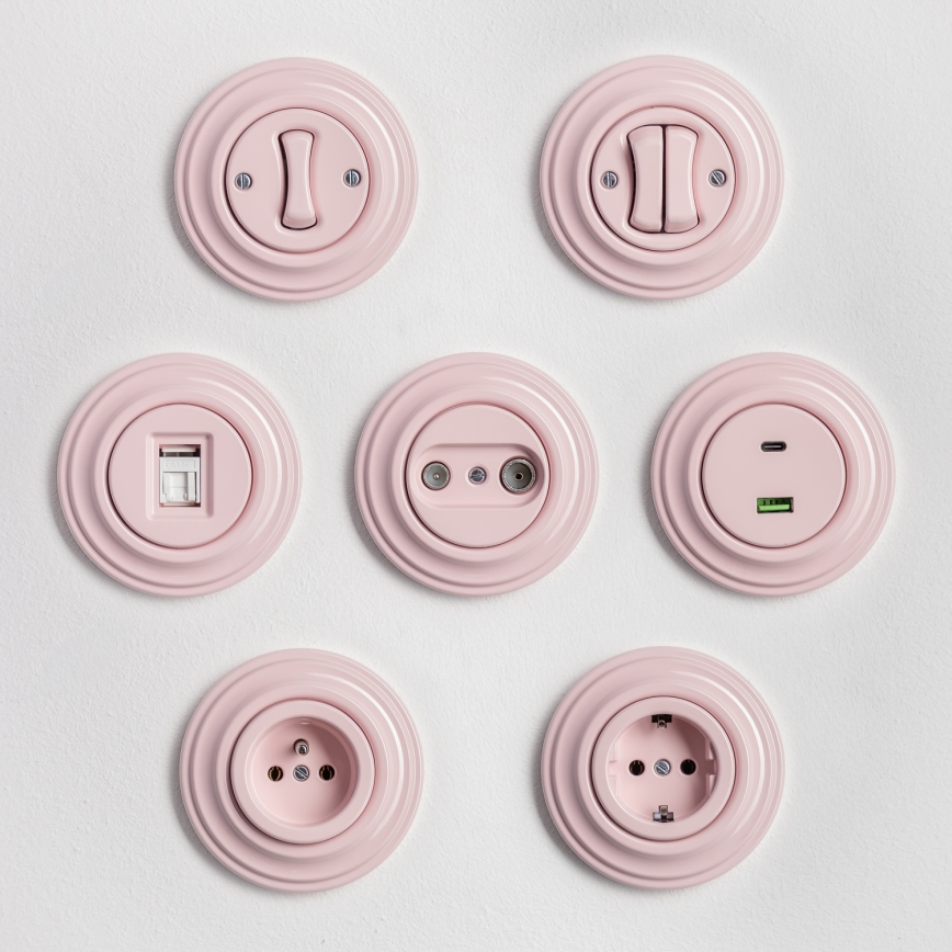 Kliklap - Retro Doppel-Treppenlichtschalter mit Rahmen Nr. 6+6, altrosa